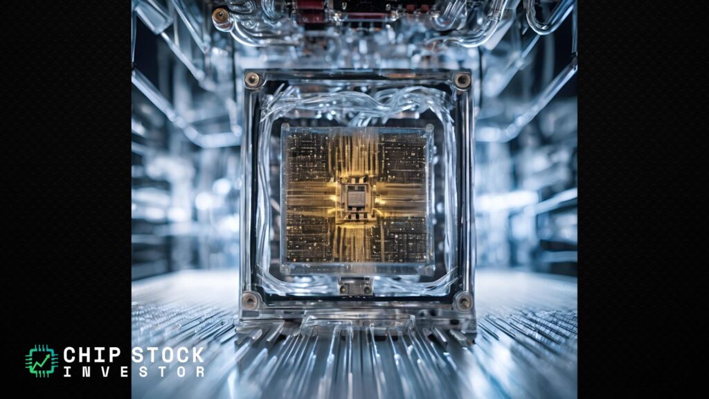 A quantum computing chip frozen over