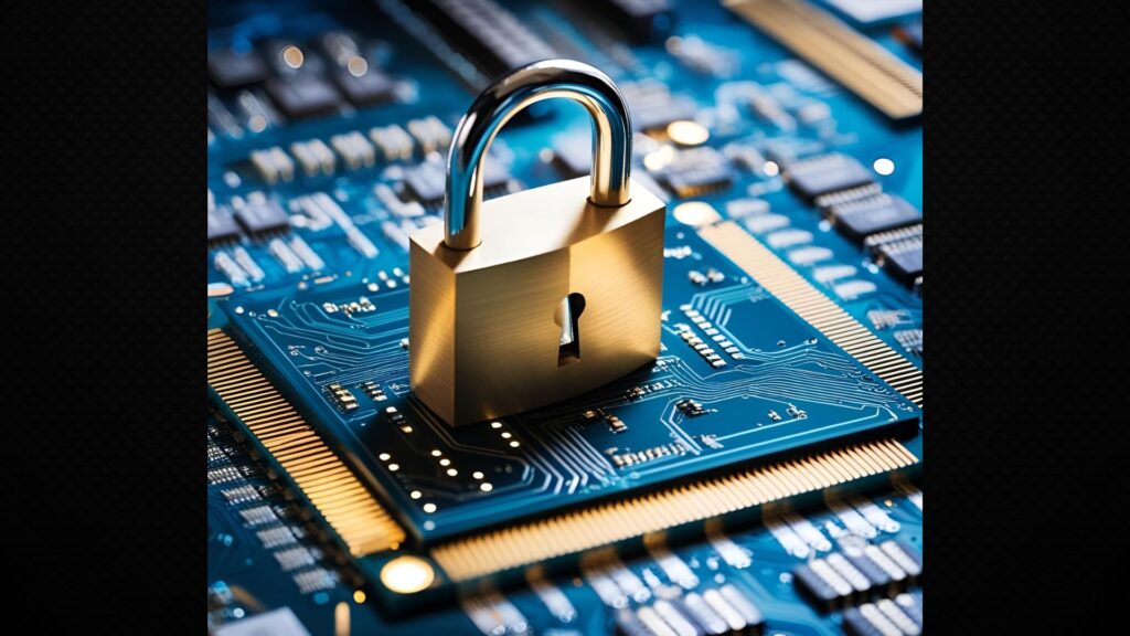 A semiconductor with a lock sitting on top of it.