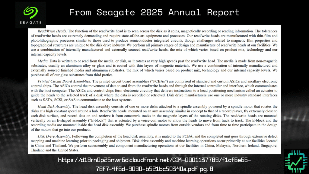 A snapshot from Seagate's 2025 annual report regarding the process for creating hard-disk drives.