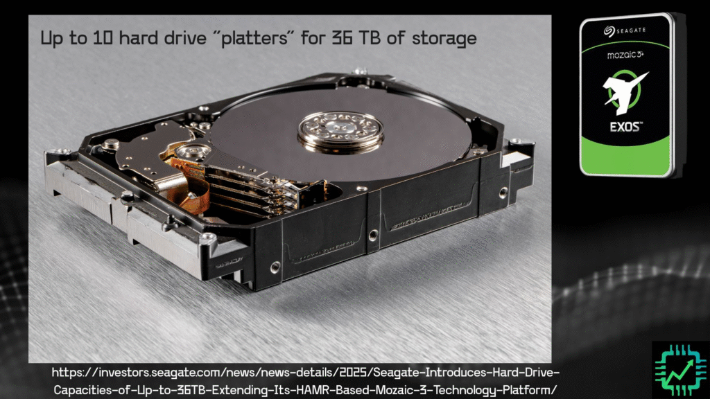 A slide from Seagate illustrating a hard disk drive with 10 hard drive platters